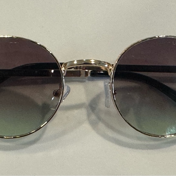G29634 57/15/140 Sunglasses Round Gold Sunglasses/Gradient Brown & Green lenses - Picture 1 of 6